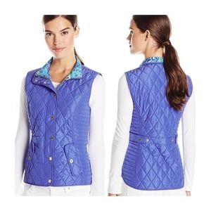 Lilly Pulitzer Blake Quilted Vest Insulated Iris Blue Sea Blue Lilly's Lagoon